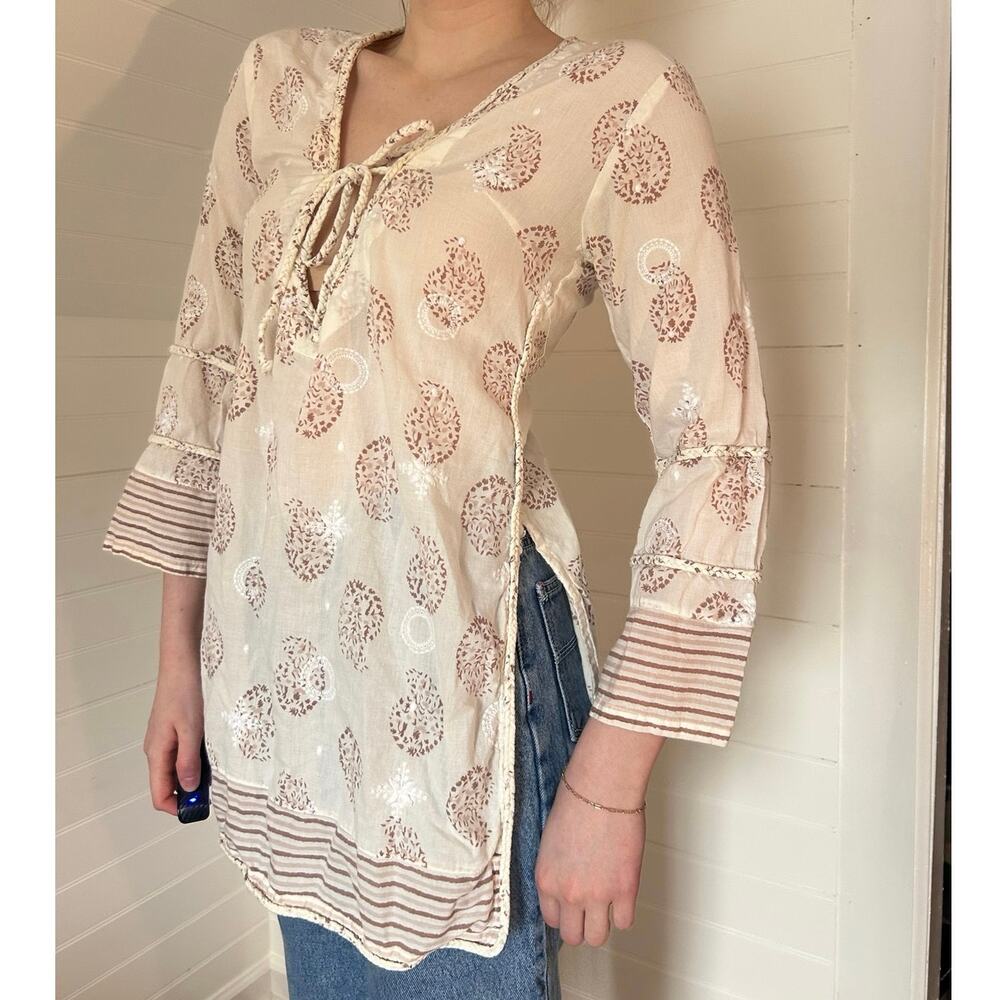 Vintage swimsuit coverup / blouse with braided detailing and shell design
